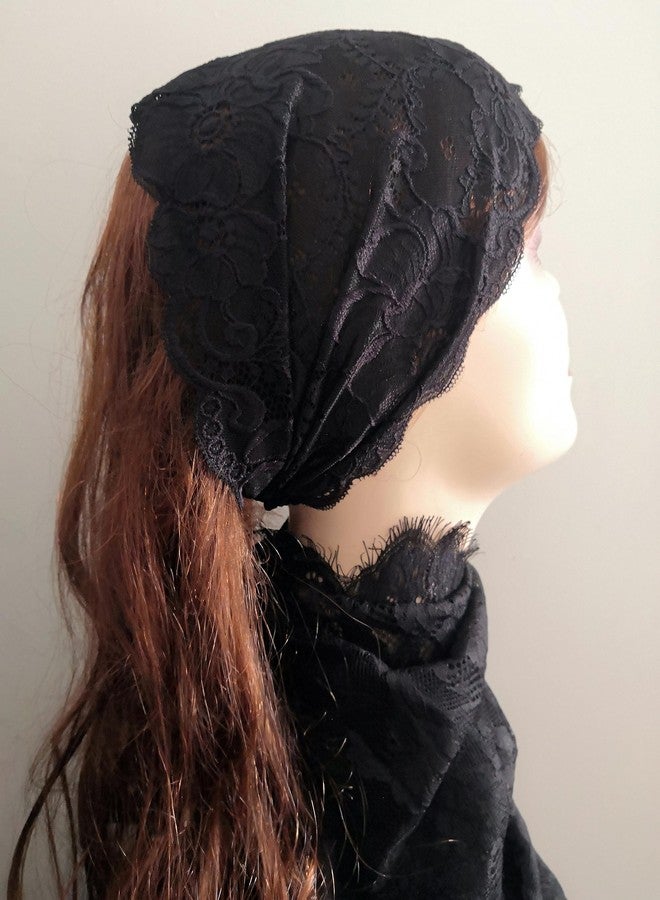 Oyabridal Lace Headband, Wide Floral Headcovering for Women (Black, 1 Count Pack of 1) - Image 5